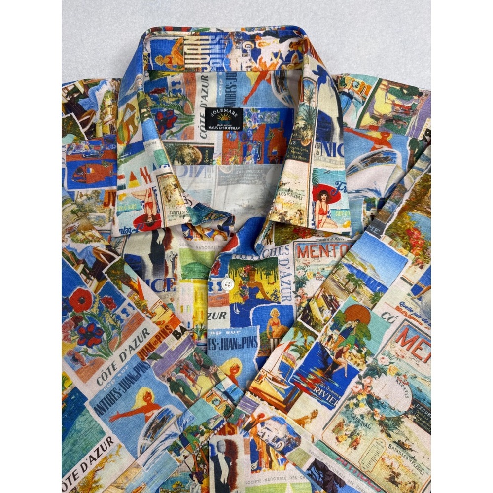 Solemare Italy French Riviera All Over Print Men's Short Sleeve Size 2XL EUC
